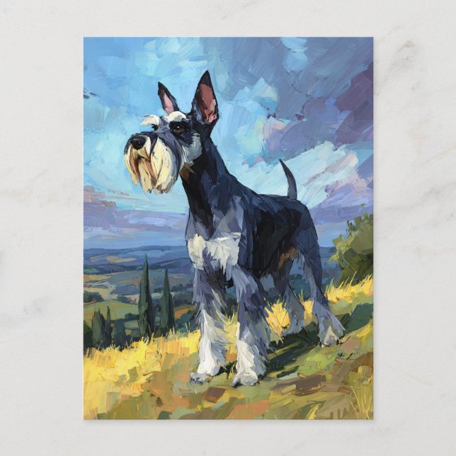 Schnauzer Sunlit Countryside Landscape Art Postcard (Front)