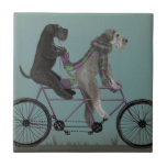 Schnauzer Tandem Ceramic Tile<br><div class="desc">Schnauzer Tandem by Fabfunky. Features schnauzers riding a bicycle in a whimsical, steampunk style. | 192047D</div>