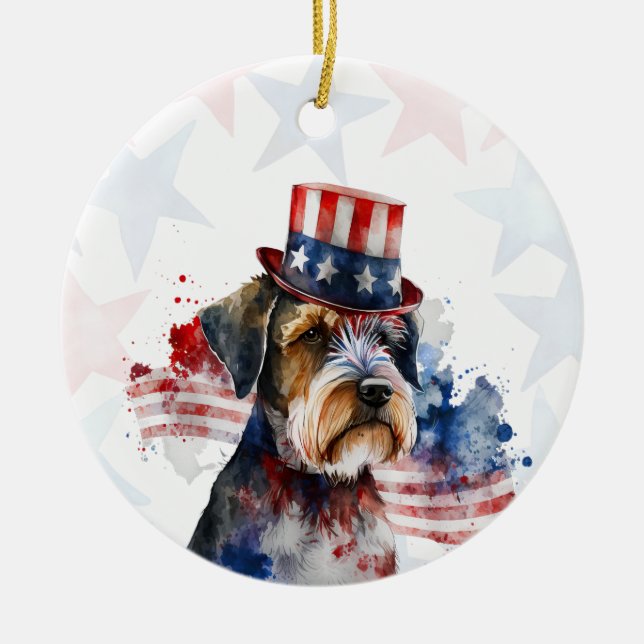 Schnauzer terrier Dog, 4th of july Personalized Ceramic Ornament (Front)