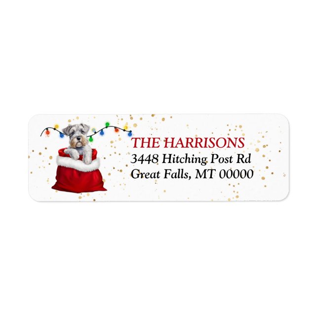Schnauzer Terrier Dog in Gift Bag Return Address Label (Front)