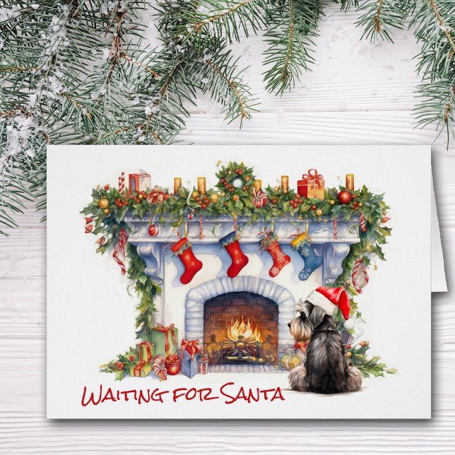Schnauzer Terrier Wait for Santa Fireplace Cards (Creator Uploaded)