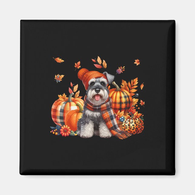 Schnauzer Thanksgiving Leopard Pumpkins Fall Leave Magnet (Front)