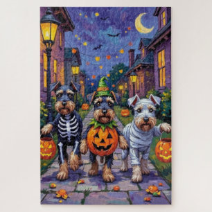 Schnauzer Trick-or-Treating in Halloween Costumes Jigsaw Puzzle