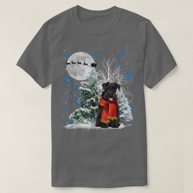 Schnauzer Under Moonlight Snow Christmas Pajama  T-Shirt (Design Front)