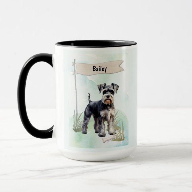 Schnauzer Watercolor Personalized Dog Mug (Left)
