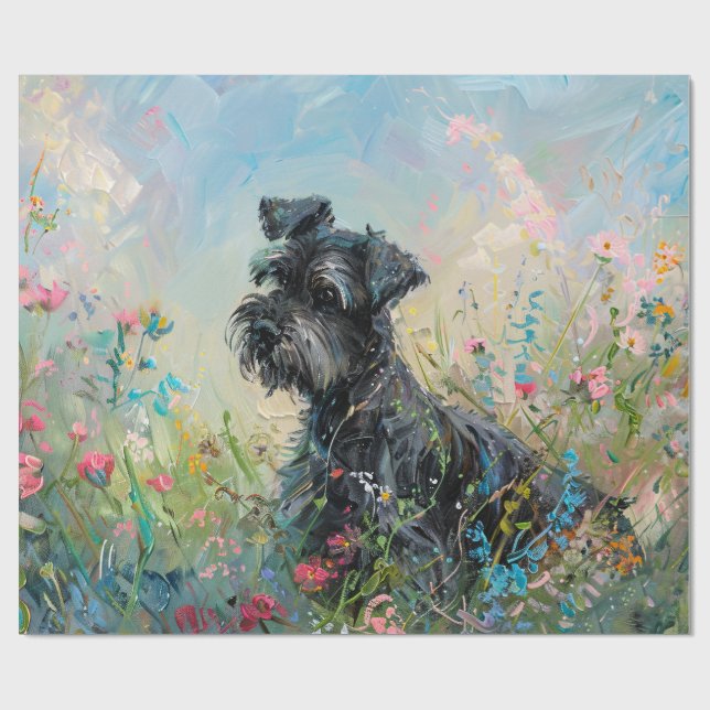 Schnauzer Wildflowers Decoupage Wrapping Paper (Flat)