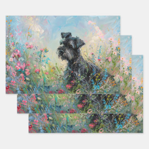 Schnauzer Wildflowers Decoupage Wrapping Paper Sheets