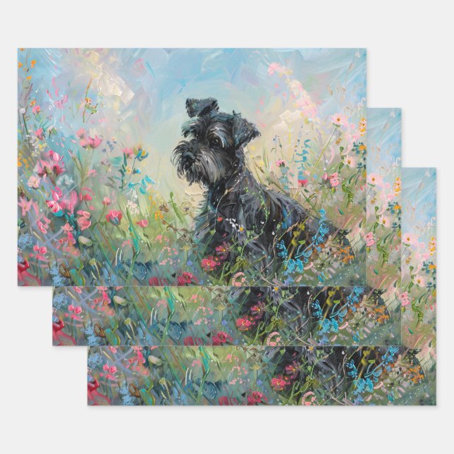 Schnauzer Wildflowers Decoupage Wrapping Paper Sheets (Set)