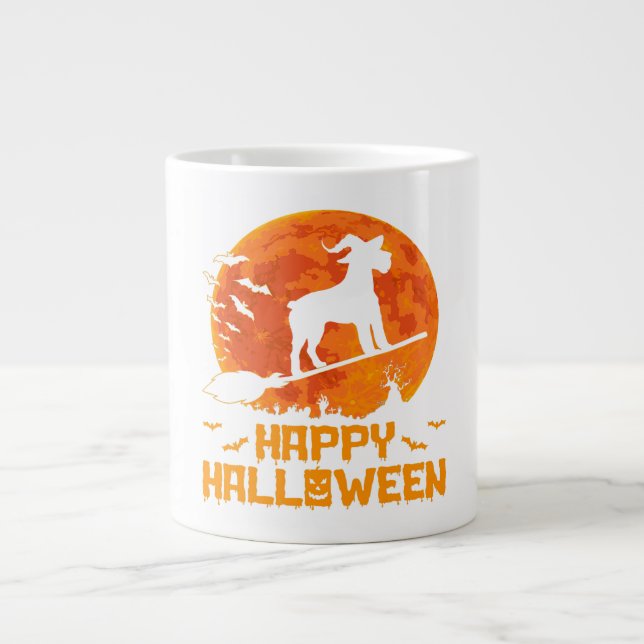 Schnauzer Witch Broomstick Halloween Gift Giant Coffee Mug (Front)