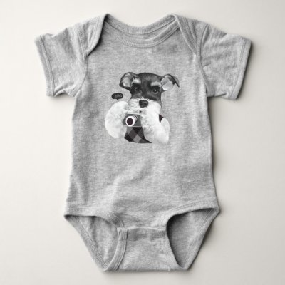 Schnauzer with Camera Baby Bodysuit