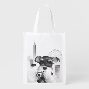 Schnauzer with Camera Grocery Bag
