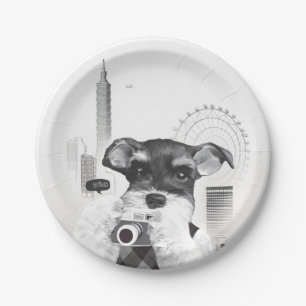 Schnauzer with Camera Paper Plates