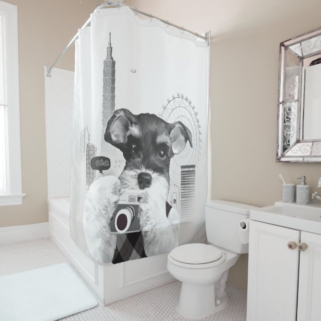 Schnauzer with Camera Shower Curtain (In Situ)