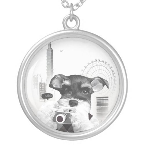 Schnauzer with Camera Silver Plated Necklace
