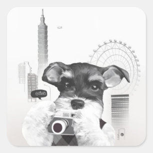 Schnauzer with Camera Square Sticker