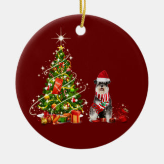 schnauzer With Hat Scaft Christmas Ceramic Ornament