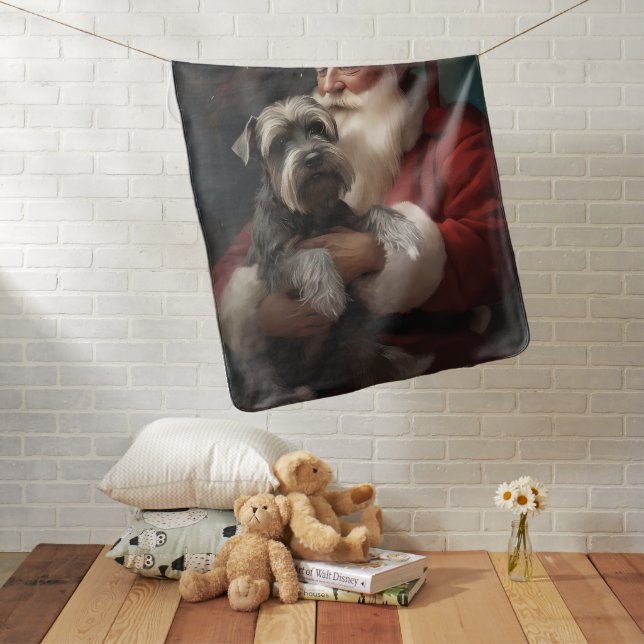 Schnauzer With Santa Claus Festive Christmas Baby Blanket (In Situ)