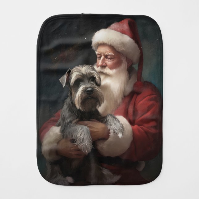 Schnauzer With Santa Claus Festive Christmas Baby Burp Cloth (Front)
