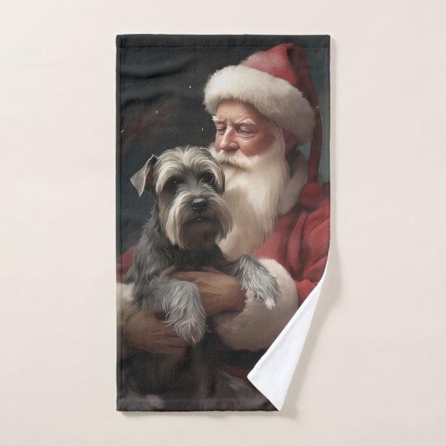 Schnauzer With Santa Claus Festive Christmas Bath Towel Set (Hand Towel)