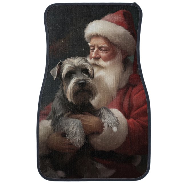 Schnauzer With Santa Claus Festive Christmas Car Floor Mat (Front)
