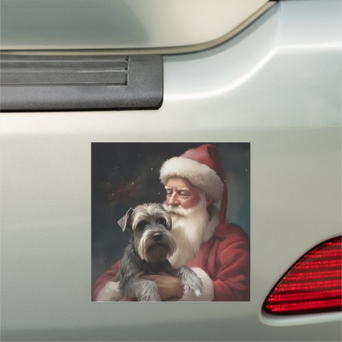 Schnauzer With Santa Claus Festive Christmas Car Magnet