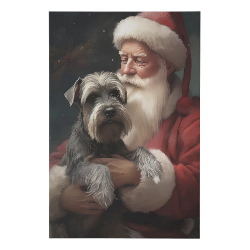 Schnauzer With Santa Claus Festive Christmas Faux Canvas Print