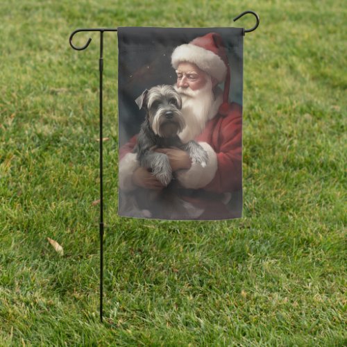 Schnauzer With Santa Claus Festive Christmas Garden Flag