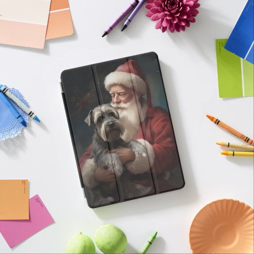 Schnauzer With Santa Claus Festive Christmas iPad Air Cover