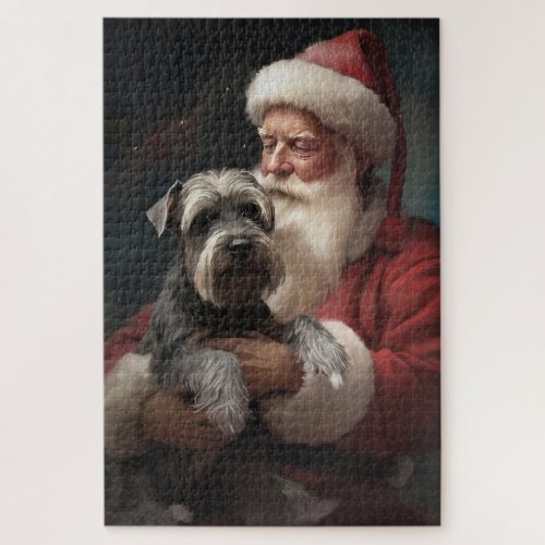 Schnauzer With Santa Claus Festive Christmas Jigsaw Puzzle
