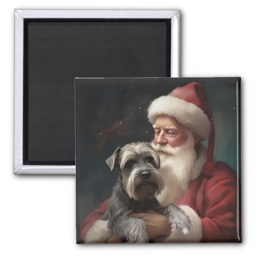 Schnauzer With Santa Claus Festive Christmas Magnet