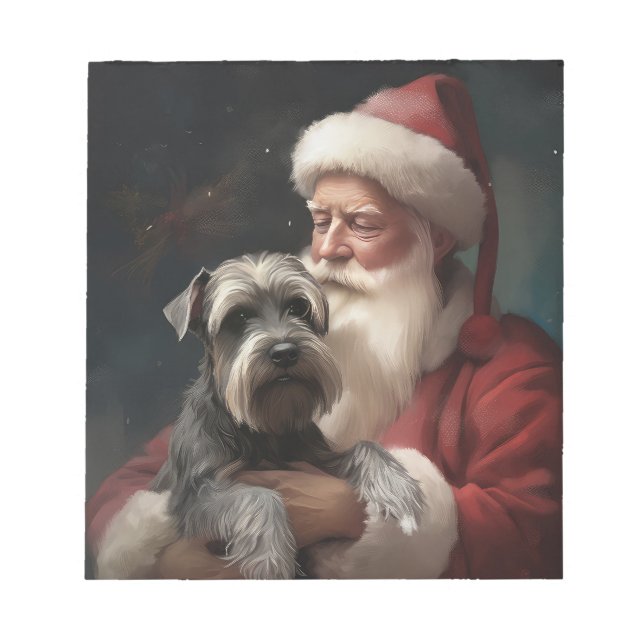 Schnauzer With Santa Claus Festive Christmas Notepad (Front)