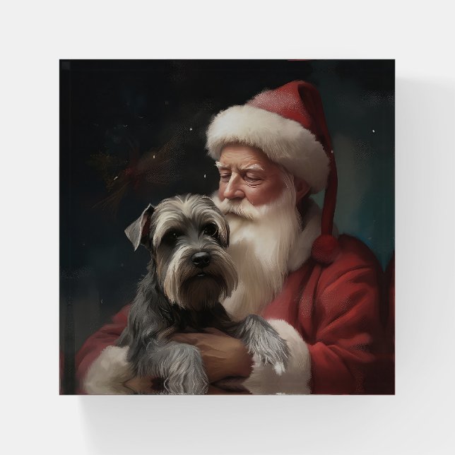 Schnauzer With Santa Claus Festive Christmas Paperweight (Front)