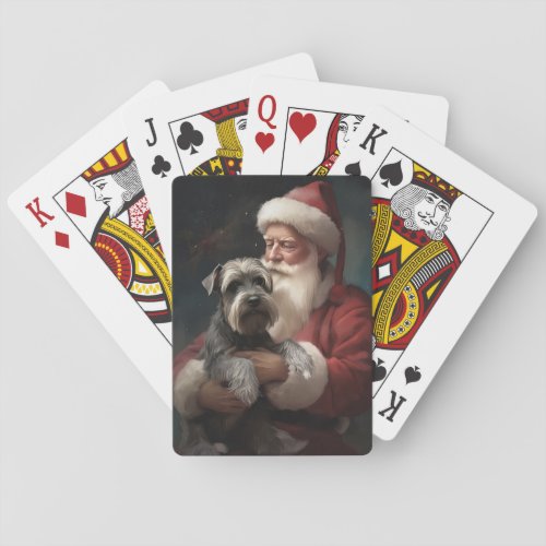 Schnauzer With Santa Claus Festive Christmas Poker Cards