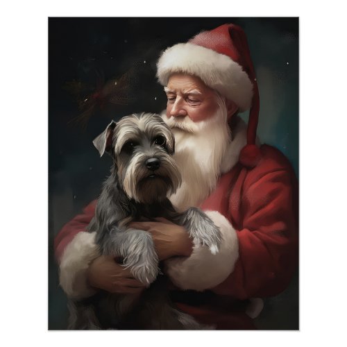 Schnauzer With Santa Claus Festive Christmas Poster