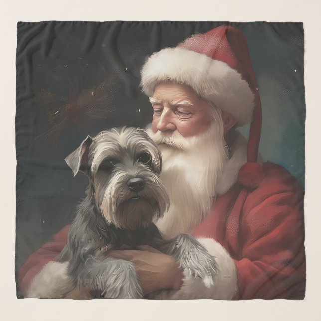 Schnauzer With Santa Claus Festive Christmas Scarf (Front)