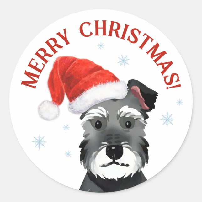 Schnauzer with Santa Hat Christmas Classic Round Sticker (Front)