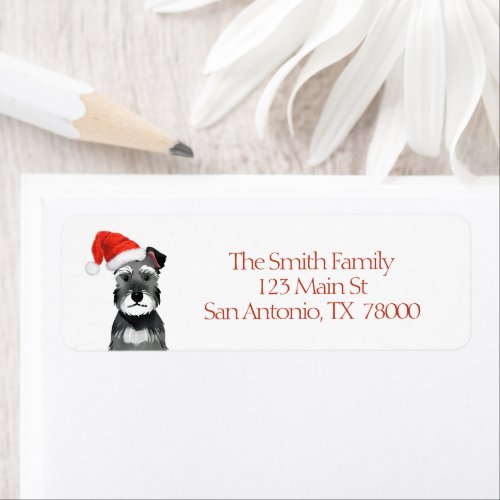 Schnauzer with Santa Hat Christmas Return Address Label