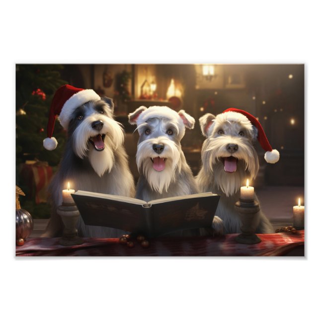 Schnauzers Christmas Caroling Festive Holiday Photo Print (Front)