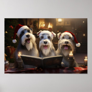 Schnauzers Christmas Caroling Festive Holiday Poster