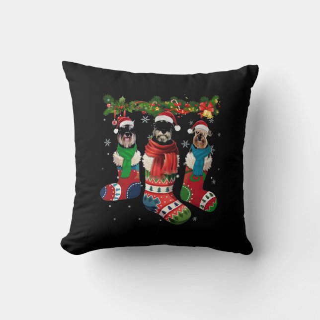 Schnauzers Christmas Tree Throw Pillow (Front)