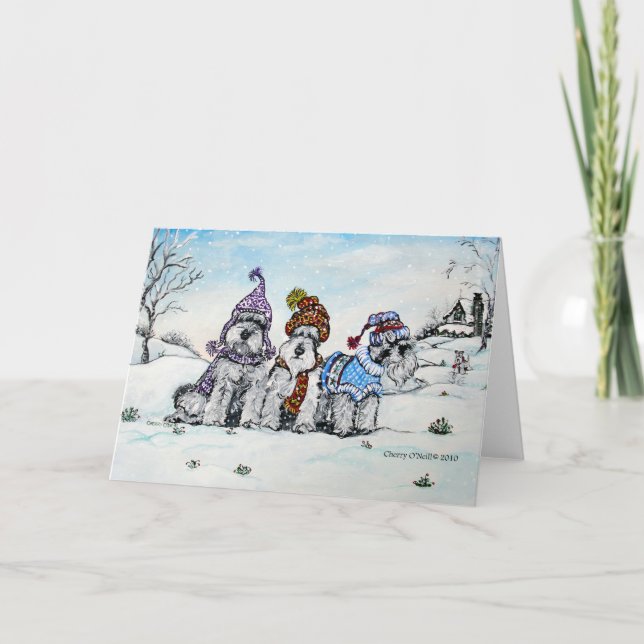 Schnauzers in Winter Holiday Card (Front)