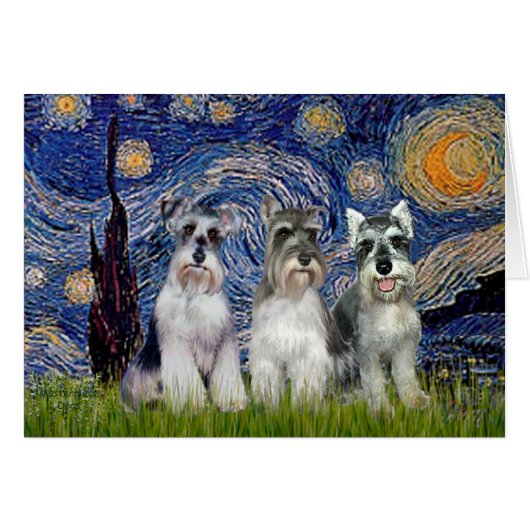 Schnauzers (three) - Starry Night Cards (Front Horizontal)
