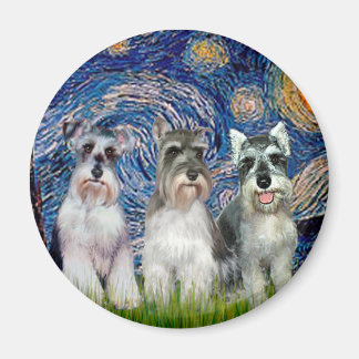Schnauzers (three) - Starry Night Magnet