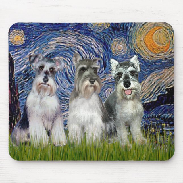 Schnauzers (three) - Starry Night Mouse Pad (Front)