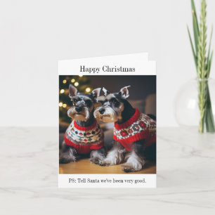 Schnauzers Wearing Christmas Sweaters Card