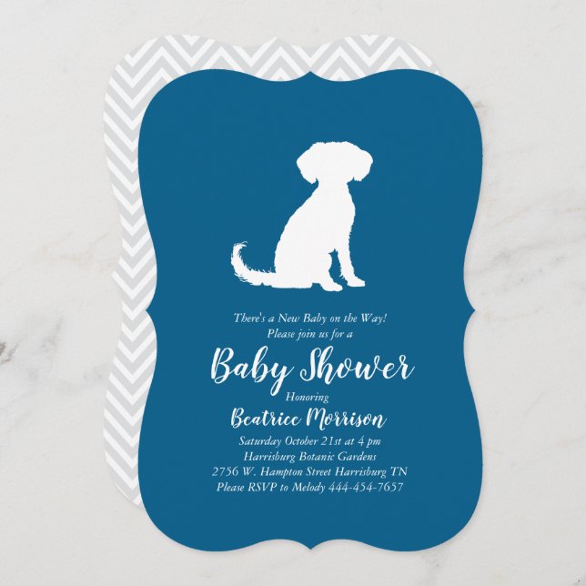 Schnoodle Dog Baby Shower Boy Blue Invitation (Front/Back)