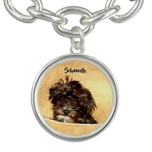 Schnoodle Dog Round Charm Bracelet