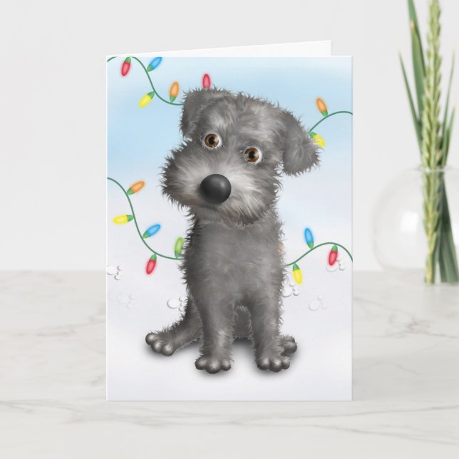 Schnoodle (Gray) Christmas Holiday Card (Front)
