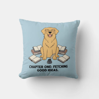 Scholar Golden Retriever Pastel Blue Dog Design Throw Pillow