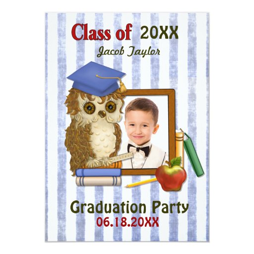 Scholar Owl Blue - Kindergarten Graduation 5x7 Paper Invitation Card ...